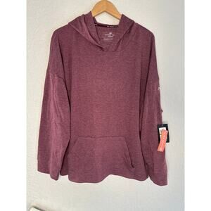 NEW Andrew Marc Sport Drop Shoulder Hoodie Burgundy Athleisure Athletic Pockets